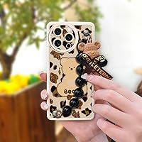 Lulumi-Phone Case for iphone15 Pro Max, Lambskin Simplicity Protective case Imitation Leather Soft case Cute Bear Black Pearl Bracelet Skin Feel Silicone Waterproof Back Cover