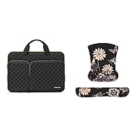 MOSISO Vintage Floral Mouse Pad&Keyboard Wrist Rest Support&360 Protective Laptop Sleeve Compatible with MacBook Air/Pro,13-13.3 inch Notebook,Square Quilted Bag with 2 Pockets&Handle&Belt,Black