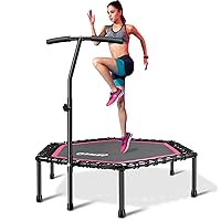 48'' Fitness Trampoline with Adjustable Handle Bar, Silent Trampoline Bungee Rebounder Jumping Cardio Trainer Workout for Adults - Max Limit 330 lbs