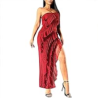 Cute Summer Dresses for Women Trendy, Women's New Tube Top Sexy Backless Slit Tassel Temperament Semi, S L