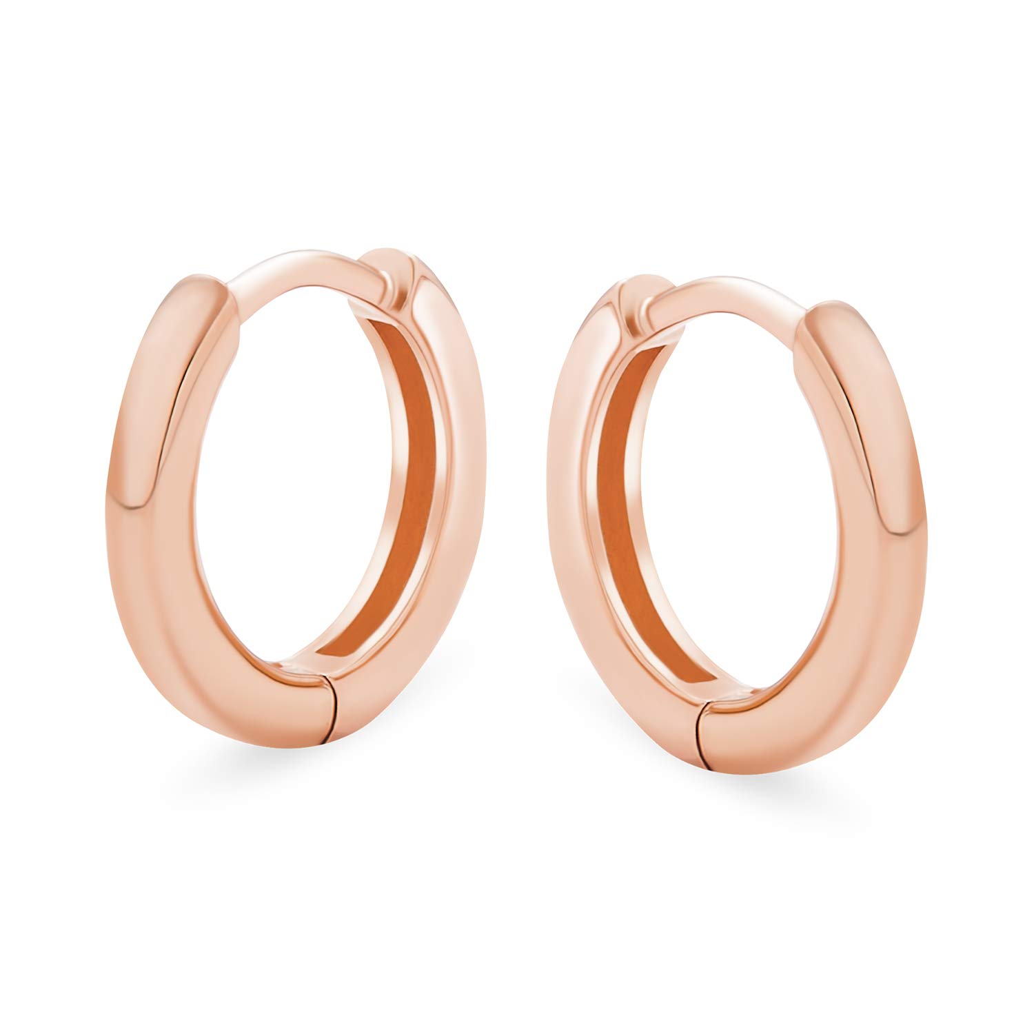 Basic Simple Thin Huggie Hoop Kpop Earrings For Women For Men Rose Gold Plated 925 Sterling Silver Polished Flat Hinge