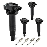 Set of 4 Ignition Coils Pack 4 Iridum Spark Plugs Compatible with 04-06 Scion xA xB 1.5L, for Toyota Camry Echo Prius C Yaris Replace UF316