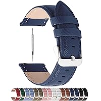 Fullmosa 18mm Leather Watch Band with Stainless Metal Clasp Compatible with Garmin Vivoactive 4S/Vivomove 3S/Active S/Venu 2S/Move 3S, Fossil gen 4/5,Dark Blue+Silver Buckle