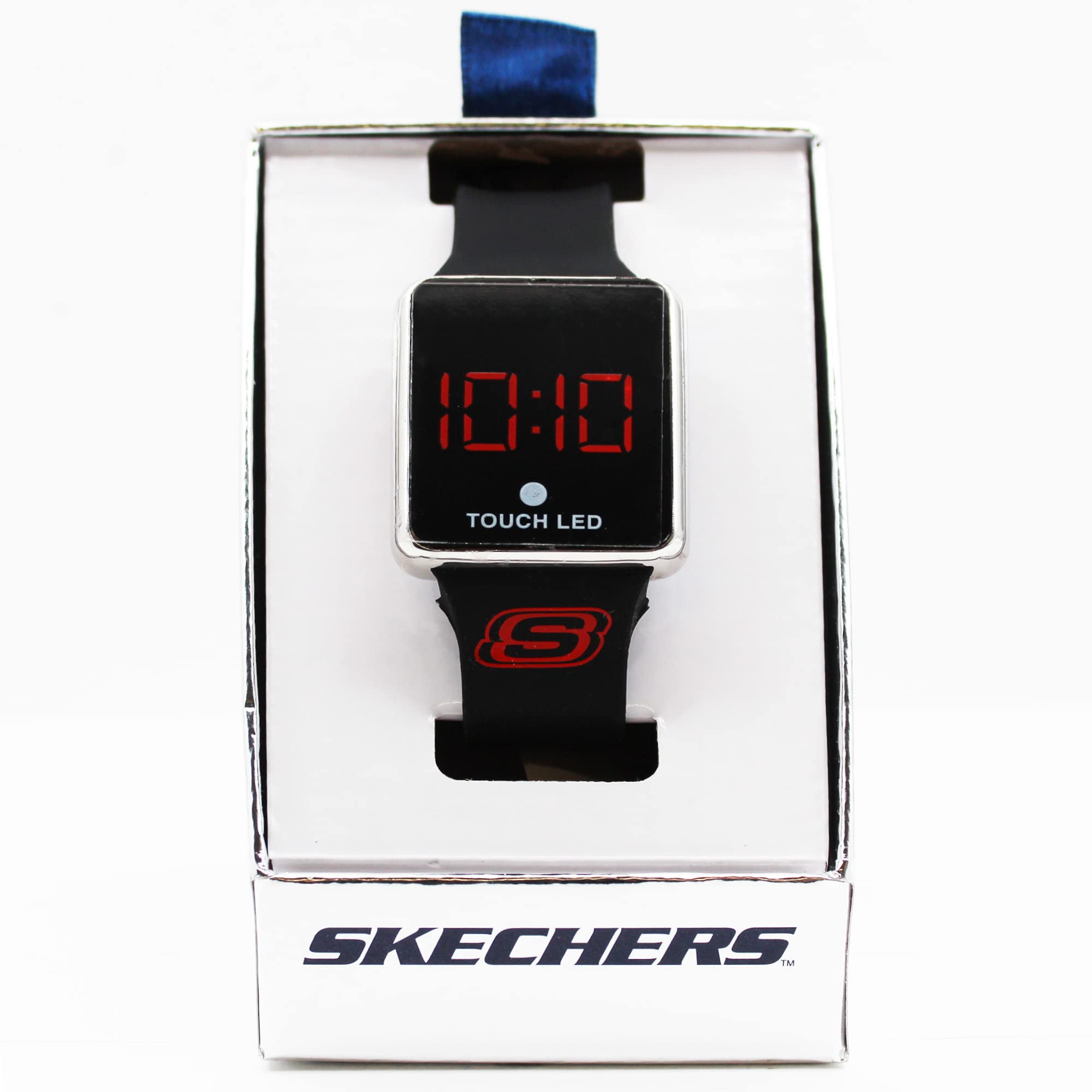 Accutime Skechers Black Digital Touch Quartz Watch with Red Digital Display, Silver-Tone Bezel, and Black Silicone Strap for Boys, Girls, Toddlers, All Ages (Model: SKE4021AZ)