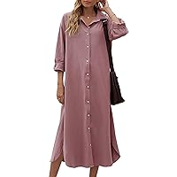Sopliagon Women Cotton and Linen Shirt Dress Casual Loose Maxi Dresses