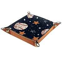 Baseball and Stars Folding Rolling Thick PU Brown Leather Valet Catchall Organizer, Small Jewelry Candy Key Trays Storage Box, Decorative Entryway Accessory