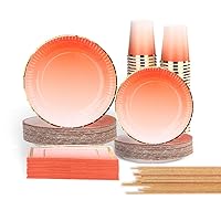 250PCS Ombre Orange Party Supplies Decorations 50-counts Paper Plates and Napkins Set for Birthday Wedding Engagement Bridal Shower Orange Themed Party