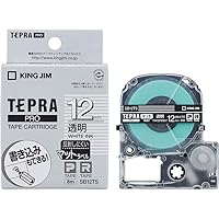 King Jim SB12TS Tepra PRO 12mm Tape Cartridge, Transparent/White