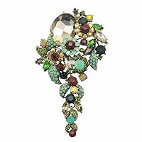 TTjewelry Elegant Flower Cluster Long Pendant Brooch Pin Multi-Color Austria Crystal