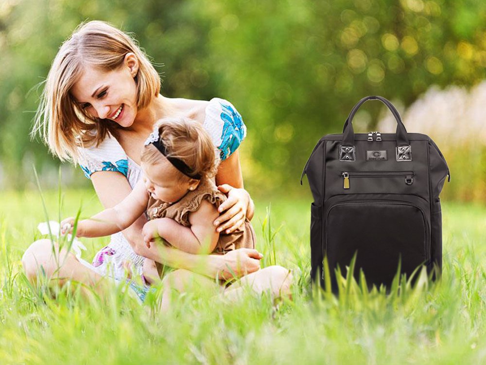 Baby Diaper Bags Backpack-Smart Organizer Large Capacity Multifunction,Stylish for Women and Men,Bonus Travel Changing Pad,Black，BJ01