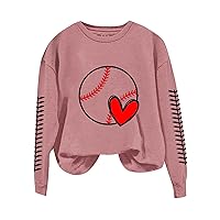 Baseball Sweatshirt Women Heart Baseball Graphic Crewneck Sweatshirt Casual Loose Long Sleeve Cute Pullover Tops Teens