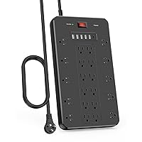 Surge Protector Power Strip, FDTEK 22 AC Multiple Outlets with 6 USB (1 USB-C), 6.5Ft Extension Cord Flat Plug Outlet Extender Heavy Duty Power Strip for Home Office Dorm Gaming (2100J, 15A/1875W)