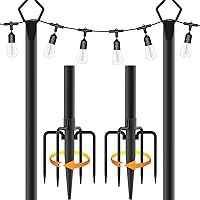 10Ft Metal Poles with Fork for Outdoor String Lights,2 Pack Light Stand for Outside Garden,Patio,Wedding,Backyard,Deck,Party