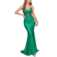 Mermaid Prom Dresses with Slit Spaghetti Straps Pleated Beaded Evening Party Gowns Homecoming Dresses Long