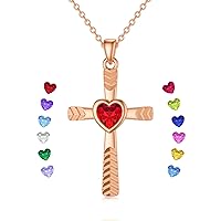 SOULMEET 18K Rose Gold Plated Birthstone Cross Necklace with Laser Diamond Cut, Glittering 1/2 Carat Heart January Cross Pendant Necklaces for Women Wife Girlfriend Mothers Day