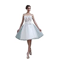 Ivory Strapless Knee-Length Wedding Dress With Petal Detailed Bodices