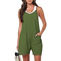 Caracilia Women's Summer Casual Rompers Sleeveless Loose Spaghetti Strap Short Jumpsuits Overalls Trendy Outfits With Pockets