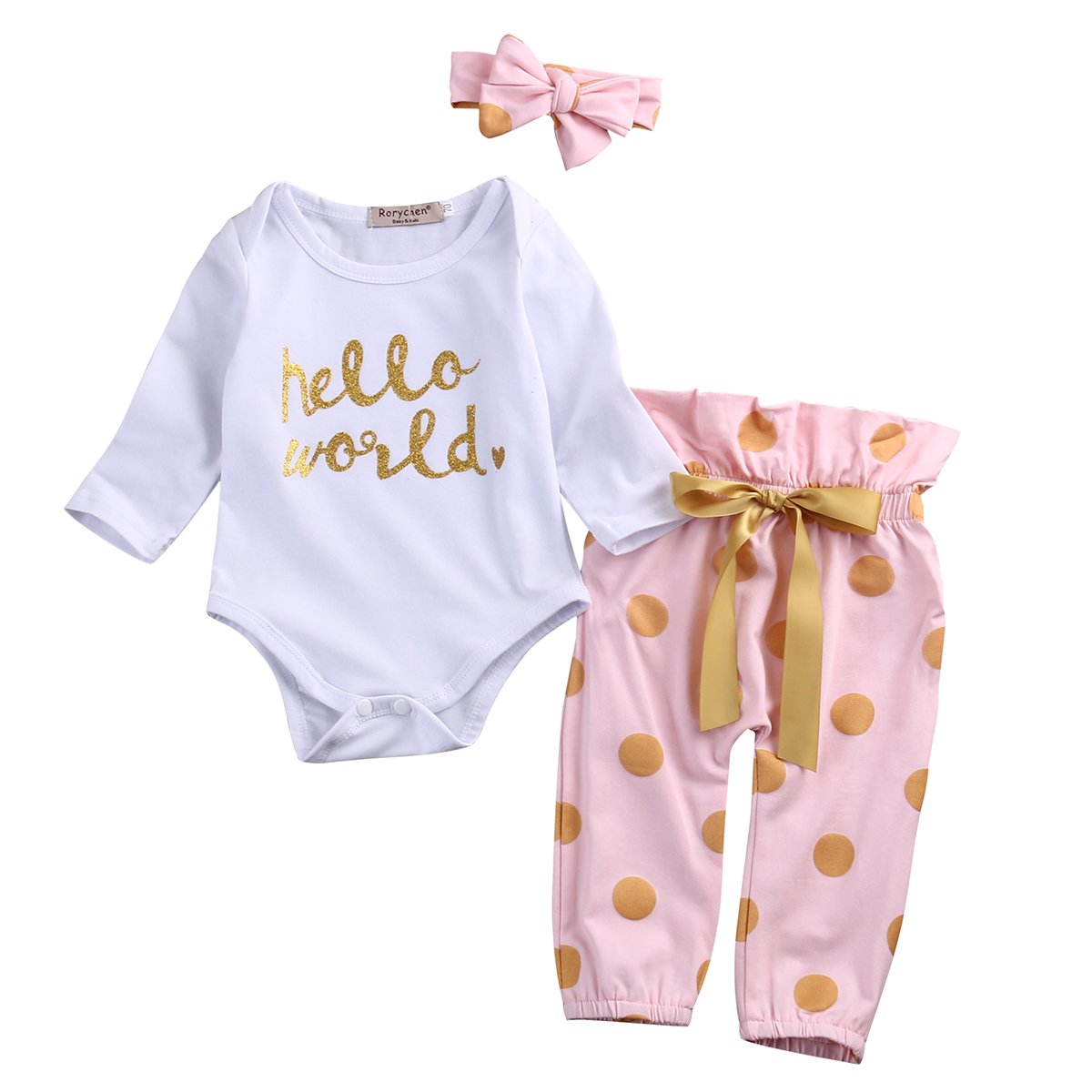 0-18M Newborn Baby Girls Clothing Set Short Sleeve Cotton Letter Romper Bodysuit + Floral Pants + Headband