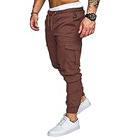 Dudubaby High Waisted Baggy Pants Men's Casual Multi-Pocket Trousers Sports Drawstring Trousers