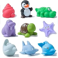 Mold Free Ocean Bath Toys for Toddlers/ Infants 6 - 12- 18 Months, No Hole No Mold Bathtub Toys, 1 2 3 4 Years Old Kids (9 Pcs Ocean Animals with Mesh Bag)