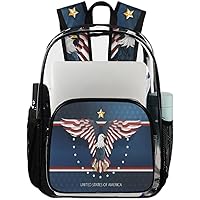 Eagles USA Sign Clear Backpack Heavy Duty Transparent Bookbag for Women Men See Through PVC Backpack for Security, Work, Sports, Stadium