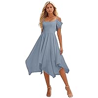 Cold Shoulder Bridesmaid Dresses for Women Short Formal Dress with Sleeves Chiffon Evening Gown
