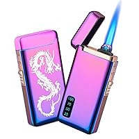 Electric Arc Lighter Jet Flame Torch Lighter 2 in 1,USB Rechargeable Lighter with Windproof Infinity Lighter Refillable Butane Cycle Charge Lighter Cool Lighter for Outdoor Indoor (Rainbow Ice)