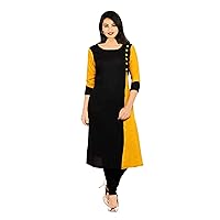 Women's Long Dress Cotton Tunic Ethnic Yellow & Black Frock Suit Bohemian Girl's Kurti