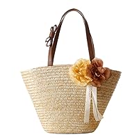 TONWHAR® Woven Straw Shoulder Bag Flower Straw Beach Tote Handbag