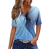 Hike Hem Summer Shirt Womans Hawaiian Long Sleeve Printing Linen Tunic Ladies Softest V-Neck Fit Button Down Turquoise M