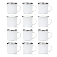 12Pcs Sublimation Blank White Enamel Mug 12 OZ with Silver Rim Camping Travel Coffee Metal Mug Can be used as a gift for Christmas Thanksgiving Mother's Day Father's Day