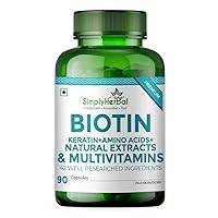 Natural Biotin Vitamin B7 Capsules for Hair & Skin Enriched with Keratin + Multivitamin + Amino Acid for Men Women, 90 Capsules