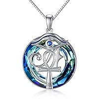 S925 Sterling Silver Eye of Horus Necklace Ankh Cross Jewelry Egypt Protection with Crystal Pendant Coptic Ankh Religious Necklace for Women Men