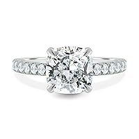 Kiara Gems 3 Carat Cushion Diamond Moissanite Engagement Ring, Wedding Ring, Eternity Band Vintage Solitaire Halo Hidden Prong Setting Silver Jewelry Anniversary Promise Ring Gift