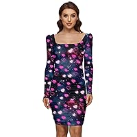 CowCow Womens Sexy Fashion Happy Valentines Day Love Cupid Pattern Long Sleeve Ruched Stretch Jersey Dress, XS-5XL