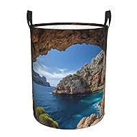 Arch In Mallorca Spain Print Laundry Hamper Waterproof Laundry Basket Protable Storage Bin With Handles Dirty Clothes Organizer Circular Storage Bag For Bathroom Bedroom Car