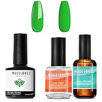 3Pcs Nail Primer and Nail Prep Dehydrator with Green Gel Nail Polish Set