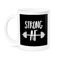 3dRose Strong AF with barbell clipart. White lettering on a black background. - Mugs (mug_348491_1)