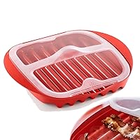 Microwave Crisper, Microwave Bacon Cooker with Cover,Microwave Bacon Tray Heat-resistant Bacon Microwave Tray Bacon Tray for Microwave Oven Cooking Daily Use, Red