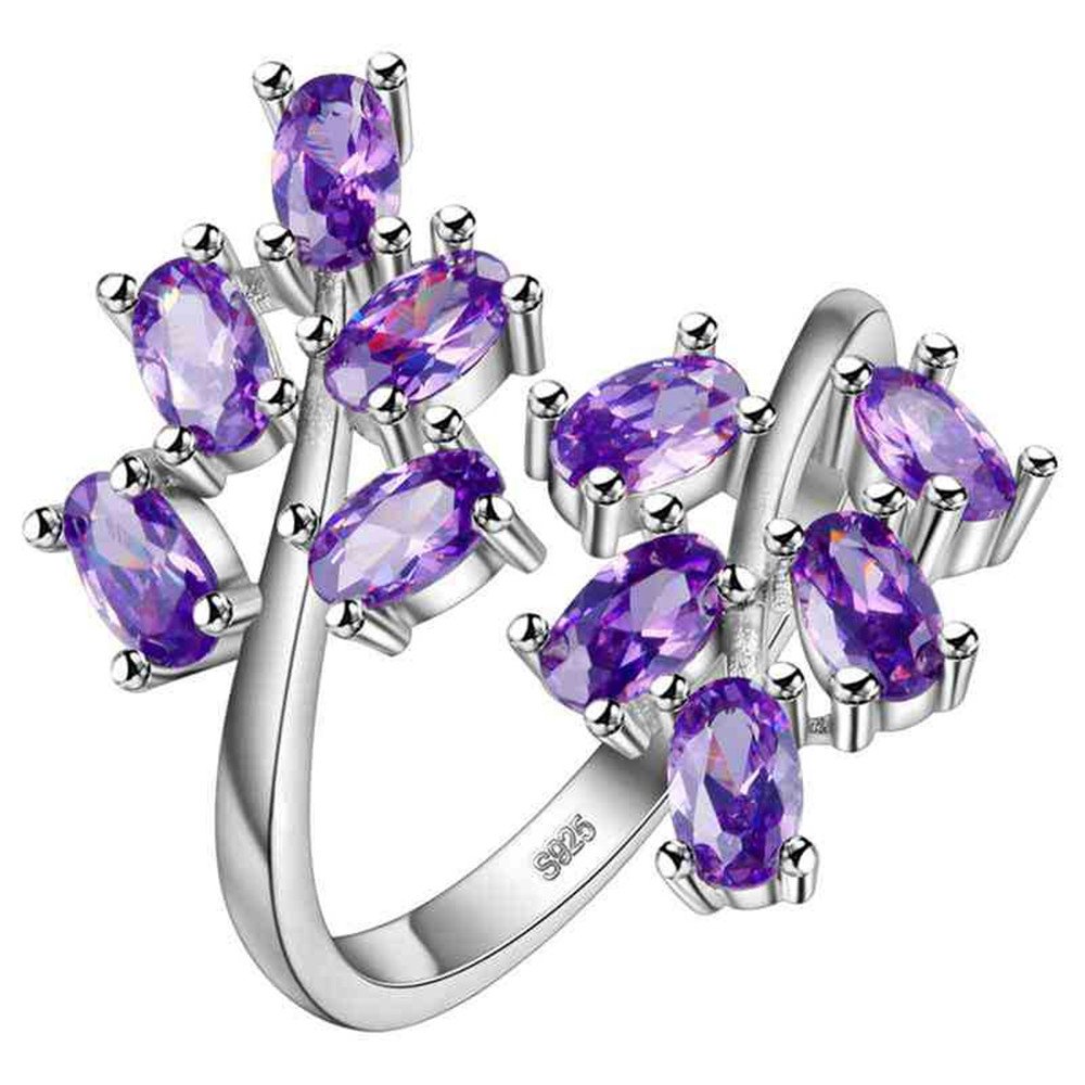 Uloveido Women's White Gold Plated Oval Cut Cubic Zirconia Laurel Branch Tree Leaf Adjustable Engagement Anniversary Ring (Red, Pink, Purple) J681