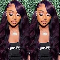 Maroon Purple Color 13X4 Transparent Lace Front Wigs Human Hair Loose Wave Glueless Midnight Dark Purple Ombre Lace Frontal Wig Pre Plucked with Baby Hair 150% Density 16 Inch