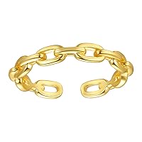 18K Gold Plated Sterling Silver Chain Link Ring Simple Stacking Band Open Rings for Women Adjustable