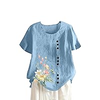 Floral Shirts for Women 2024 Trendy Button Up T-Shirts Hide Belly Summer Outfits Fashion Beach Hawaiian Blouses