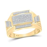 The Diamond Deal 10kt Yellow Gold Mens Round Diamond Rectangle Cluster Ring 1/4 Cttw
