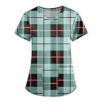 Plus Shirts for Women Plus Size, Aesthetic Clothes Sexy Costumes for Women Women's Fashion V-Neck Short Sleeve with Pockets Printed Tops Athletic Tops Women Thirteen Clothes Aesthetic(Blue,S)