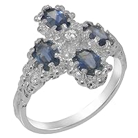 925 Sterling Silver Natural Diamond & Sapphire Womens Cluster Ring (0.04 cttw, H-I Color, I2-I3 Clarity)