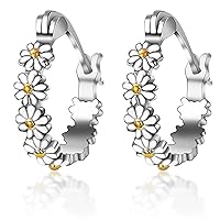 Sterling Silver Hoop Daisy Earrings for Women - Stylish Cartilage Earrings, Perfect Jewelry Gift for Girls Women