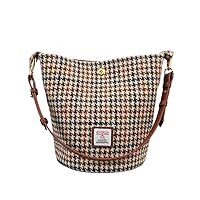 TAILORMAP Harris Tweed Bucket bag Shoulder bag Handbag for Women with Leather Strap,9.8 * 8.6 * 7 inch