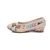 Women and Ladies' Flower Frog Print Wedge Shoes Sandals Cheongsam Shoe