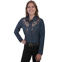 Scully Embroidered Roses and Longhorn Skull snap Front Western Shirt PL872 DEN **